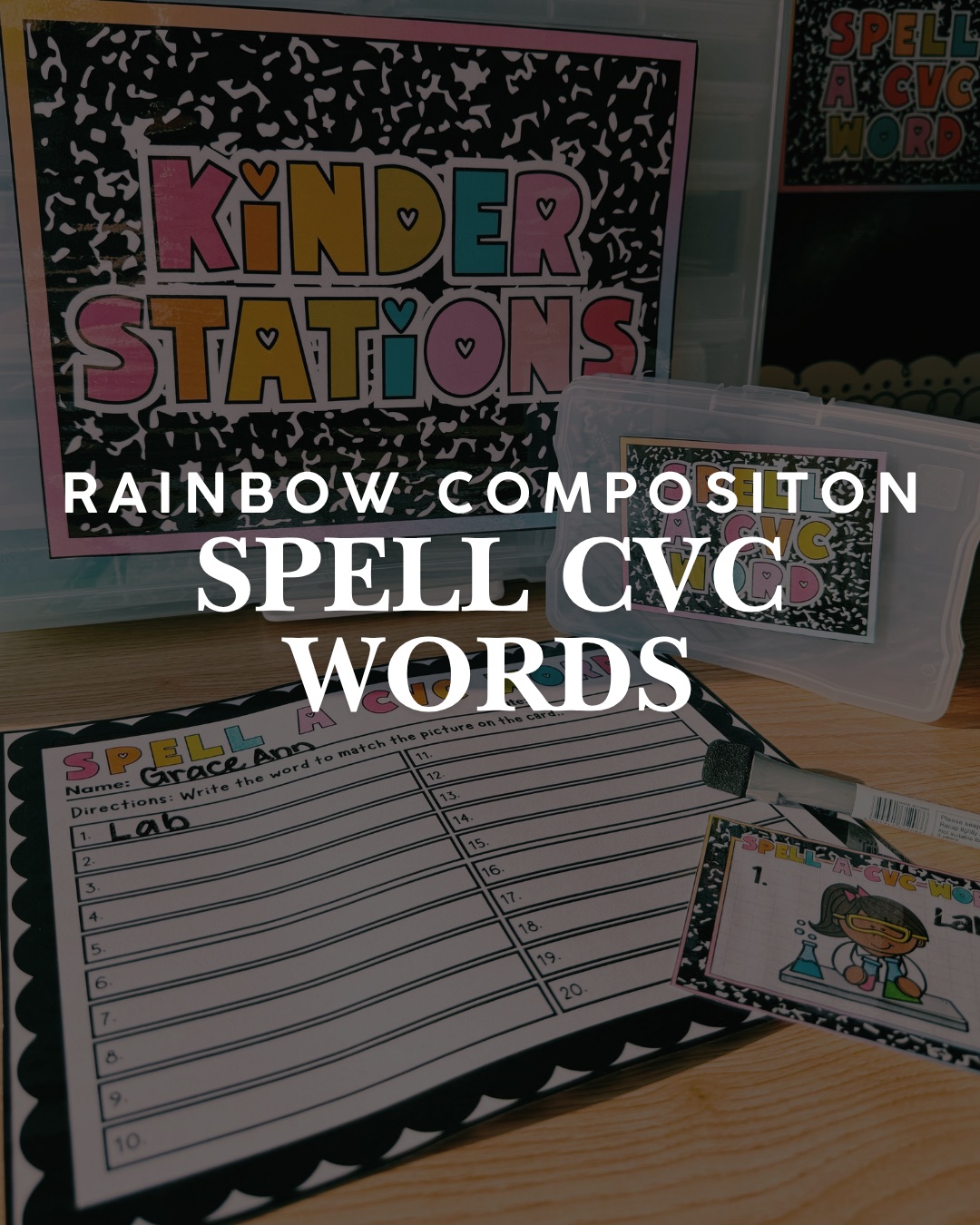Rainbow Composition Spell CVC Words printable preview